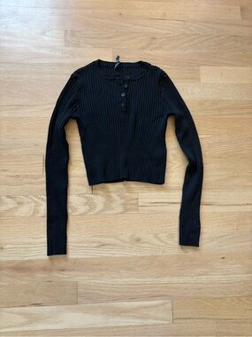 Black Ribbed Brandy Melville Long Sleeve Top